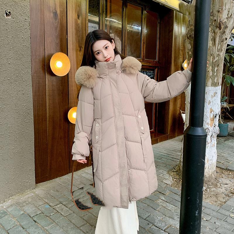 

Женская куртка большого размера с меховым воротником, утепленная куртка, длинная стеганая куртка XXL хаки