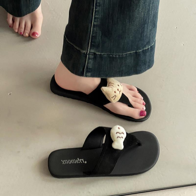 Cute cartoon kitten little fish flip-flops lady summer retro casual non-slip breathable versatile foot sandals