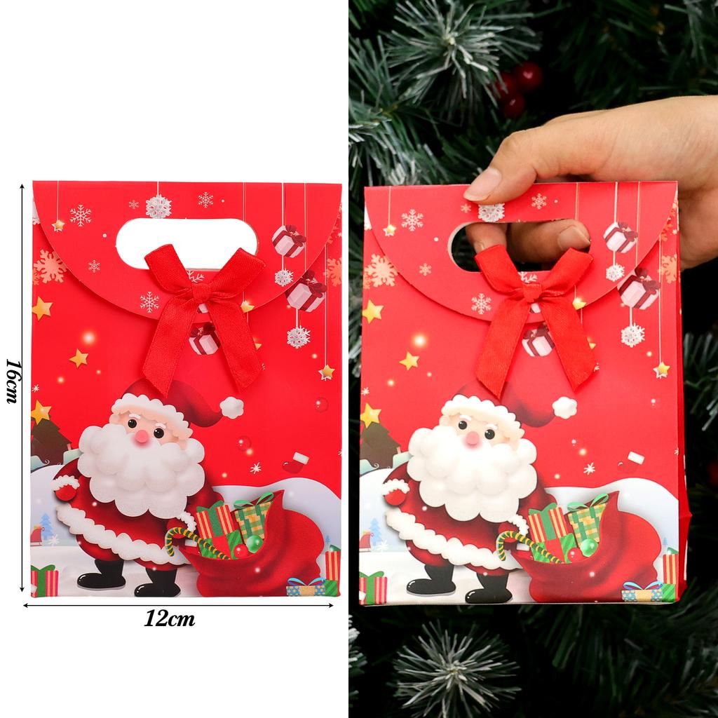 Christmas Paper Bags with Handles Holiday Kraft Gift Tote Bags Assorted Santa Claus Designs for Kids Xmas Candy Goodie Bags Wrap