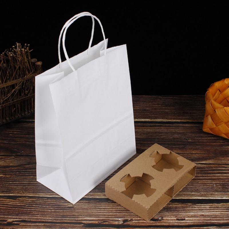 5pcsCoffee Packing Bag White Kraft Paper Takeaway Bag Single Cup Double Cup Drink Milk Tea Disposable Handbag Gift Packaging Bag