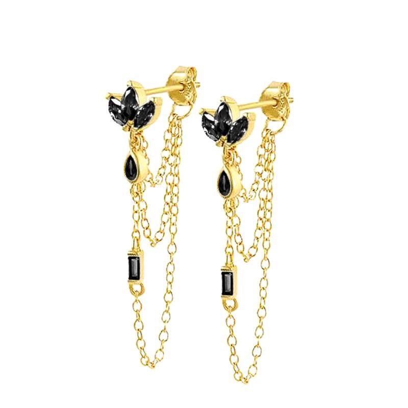 925 Silver Needle Long Chain Stud Earrings For Women Exquisite Zircon Geometric Tassel Pendant Earrings Luxury Jewelry