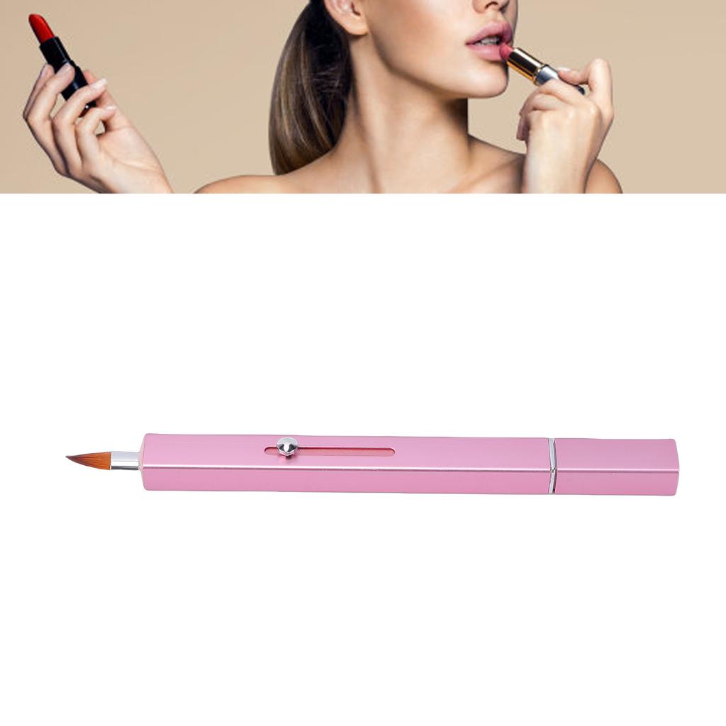 Retractable Lipstick Brush Dual Head Makeup Brush with Cover for Lip Liner Concealer Pink