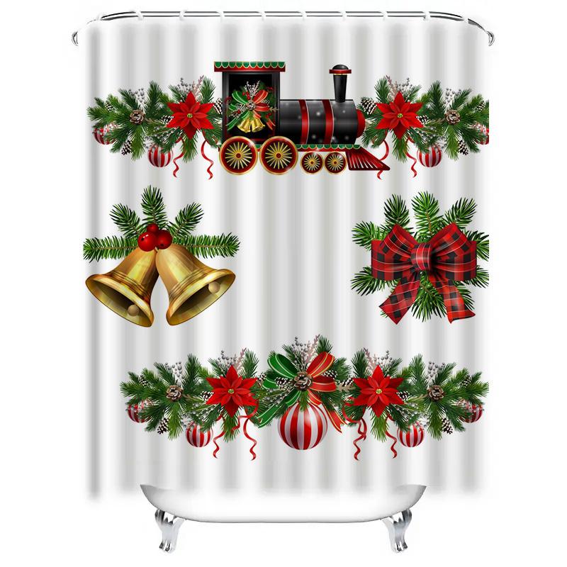 TU Christmas Shower Curtain Festive Holiday Decor Merry Xmas Pattern Bathroom Fabric Backdrop Holiday Home Decor Xmas Gift