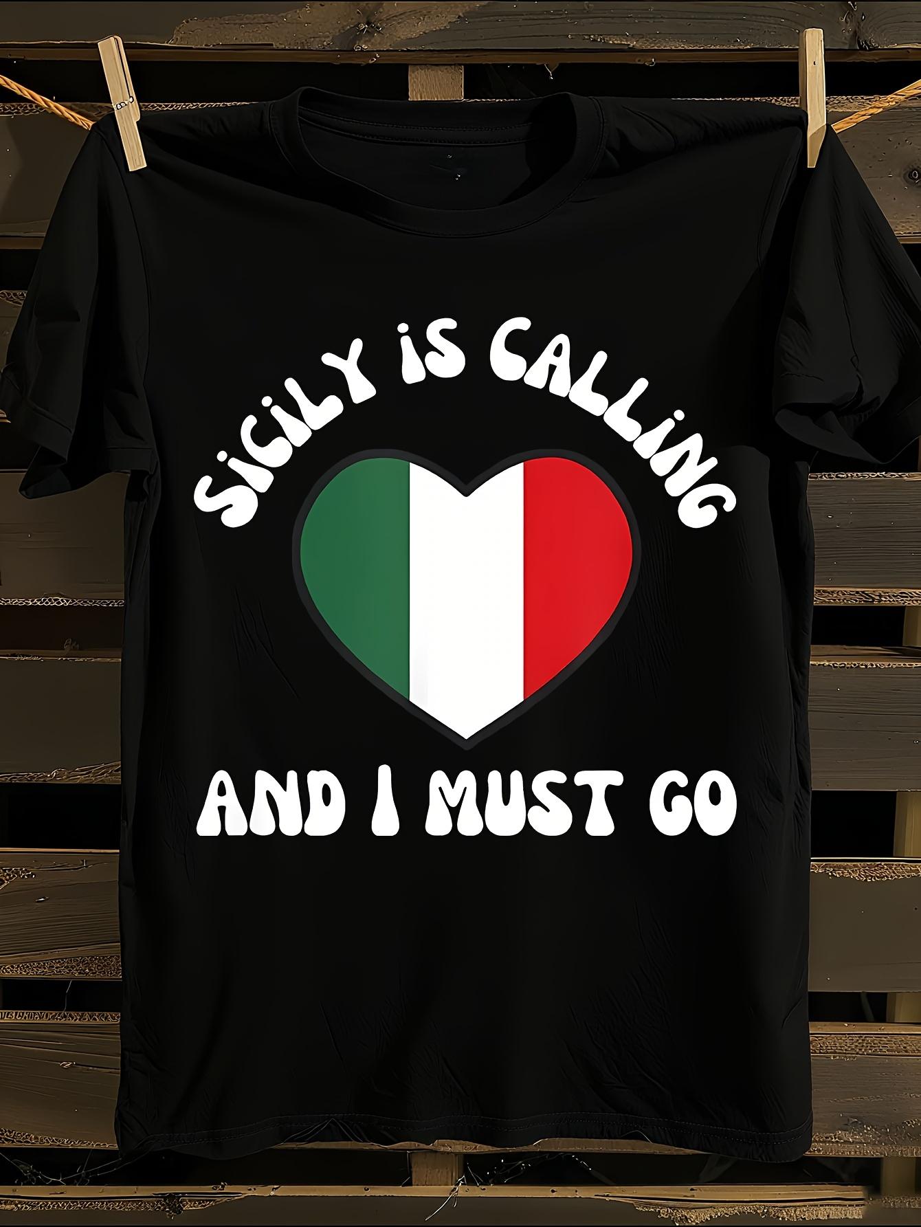 Sicily is Calling Italian Flag Heart Graphic T-shirt XL