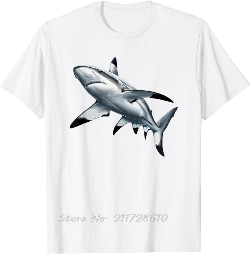 Summer Oversized T-shirt Shark Graphic Creature Lover Vintage Black Tip Reef Shark Cotton Tshirt Men's Clothing Unisex Tops Tees
