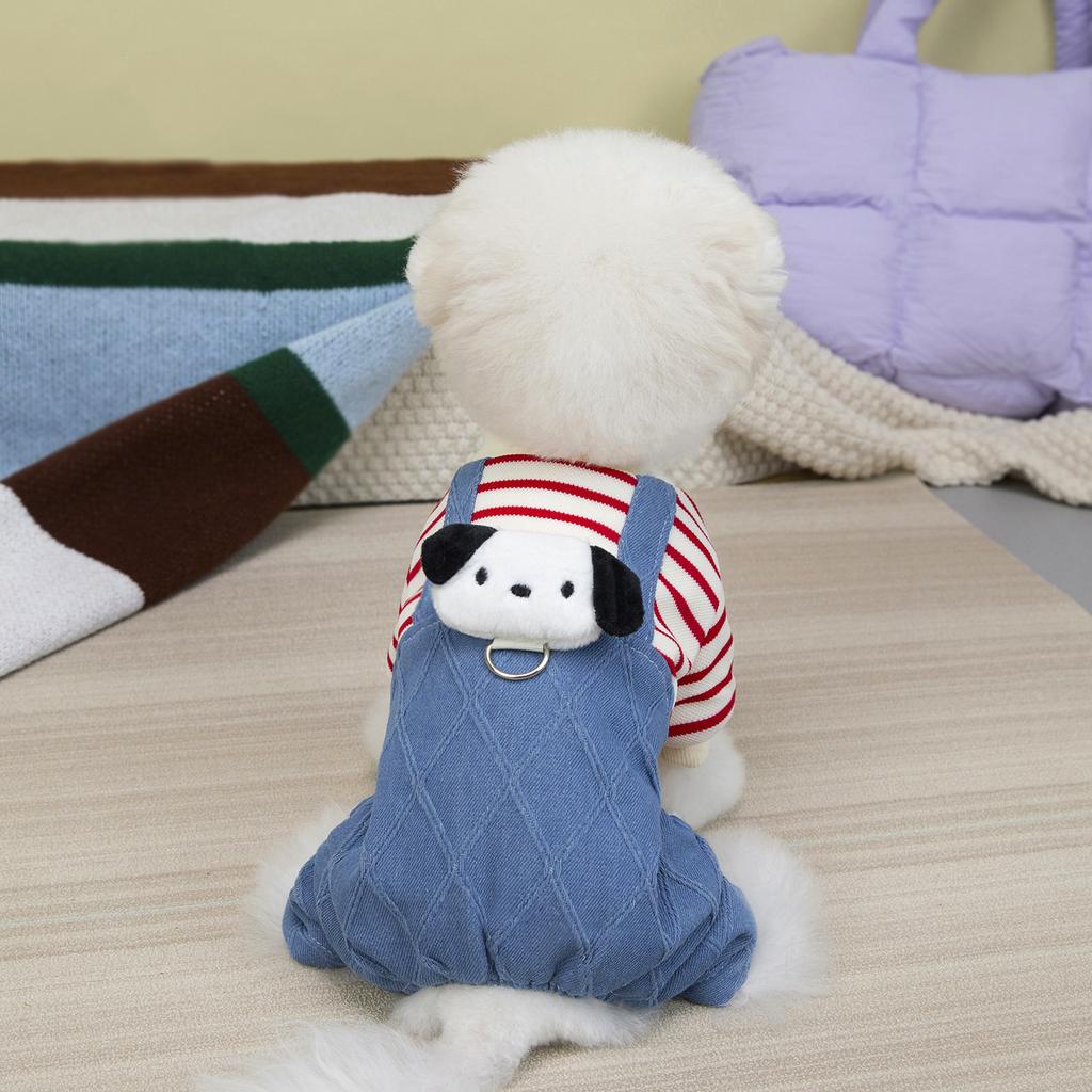 Pet Clothing Small Dog Teddy Pomeranian Dog Clothes Cat Autumn and Winter Warm and Comfortable 25 Denim Four-leg Cotton Coat
