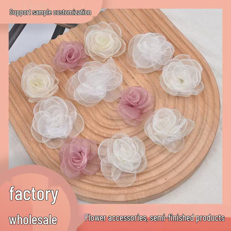 

Burned Edge Snow Yarn Rose Handmade Woven Hair Clip & Earrings Material
