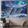 2D Winter Wolf Northern Lights Tapestry Snow Forest Party Backdrop Wall Art