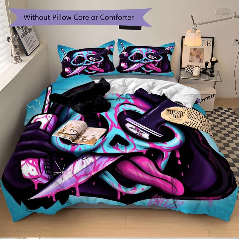 

3pcs Anime Skull Bedding Set - Includes One Quilt Cover and Two Pillowcases (No Core) - Perfect for Bedroom and Guest Room Decor, Festive Gi 135x200cm
