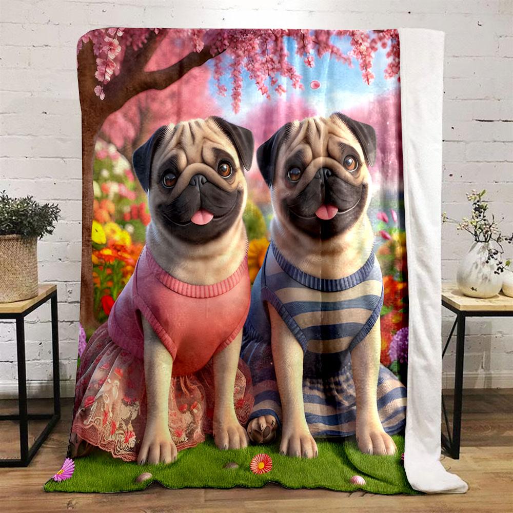 Pugs In Pink and Blue Dresses Print Blanket Soft and Cozy Perfect for the Living Room Bed Sofa or a Nap,gift