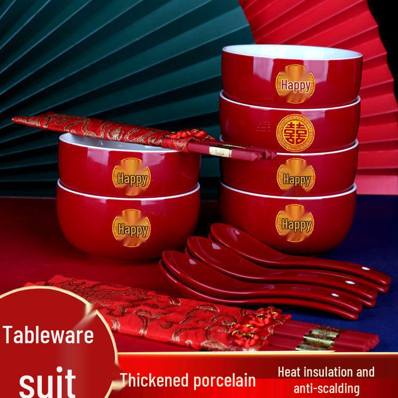 Red Wedding Bowls & Chopsticks Set - Bride's Dowry