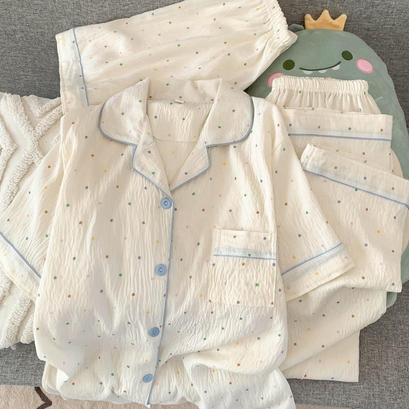 

Milk Huhu pajamas women s spring and summer clouds pure cotton silk cotton yarn short sleeves cute large size loose loungewear three-piece set size m [recommended 37.5-50kg]