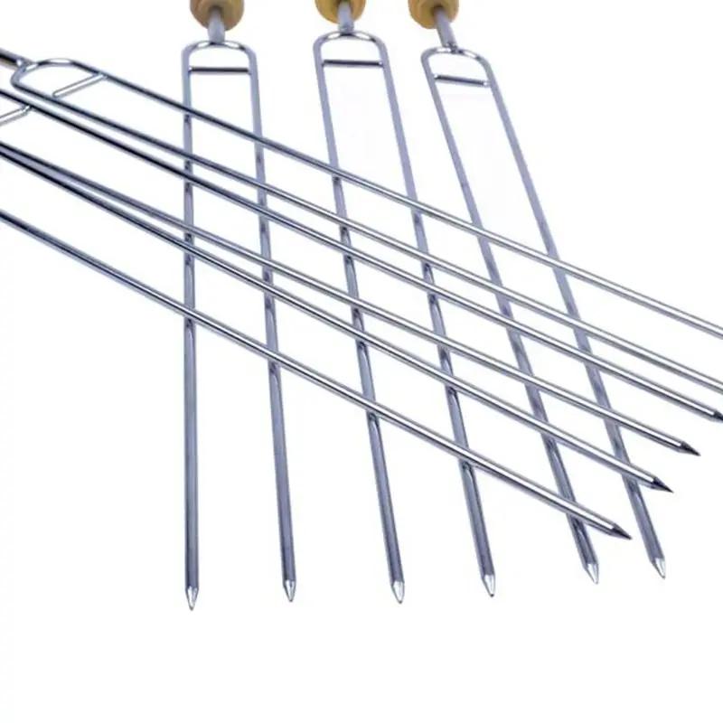 6pcs Stainless Steel U-Shaped Barbecue Brazing Fork Needle Grilling Skewers Double Prong Bbq Grill Outdoor Kitchen Gadgets