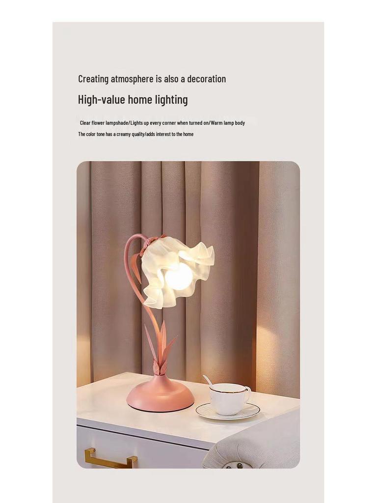 Pastoral Study & Bedroom Night Light: Eye-Friendly Internet Celebrity Table Lamp with Floral Design
