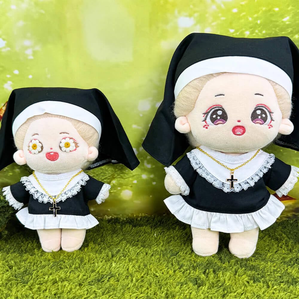 Niannyyhouse 20cm Plush Clothes, Nun's Clothes, Black Dress, Headgear, Cotton Doll, Dress-Up (20cm)