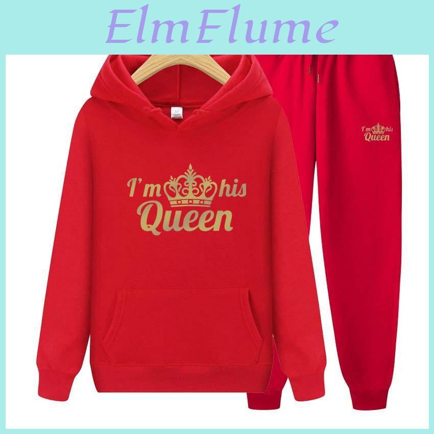 His Im Sets Mens Queen Print Sweatshirt Sport Suit 2 Pieces Set Unisex Hoodies Fleece Sweatshirtpants Suit Hoodie Sportswear