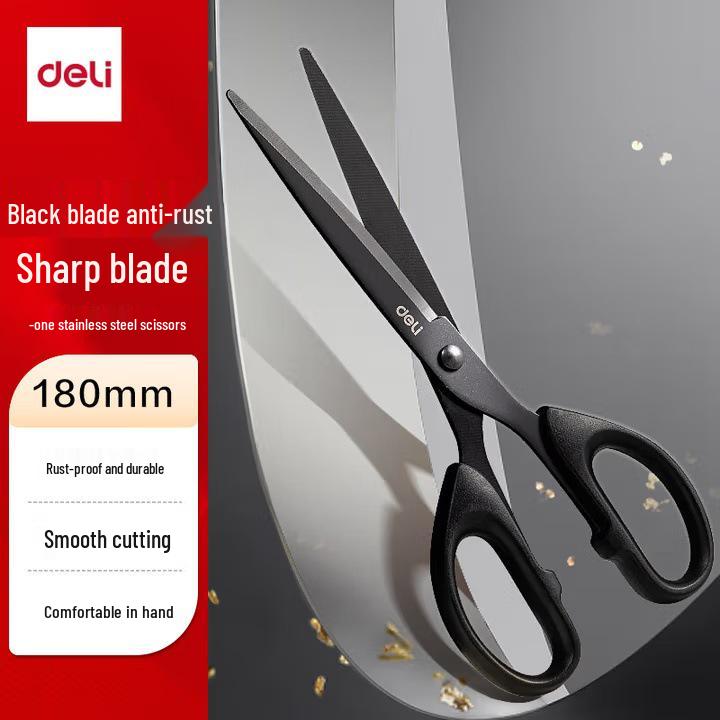 Deli Black Blade Non-Stick Large Scissors for Kitchen, Office, Handmade Paper Cutting, Rust-Proof Stainless Steel.
