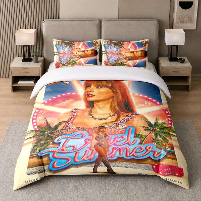Juego de Cama de 3 Piezas, Taylor Swift 1 Funda Nórdica y 2 Fundas de Almohada, Decoración de Ropa de Cama Estampada Para Habitación de Invitados