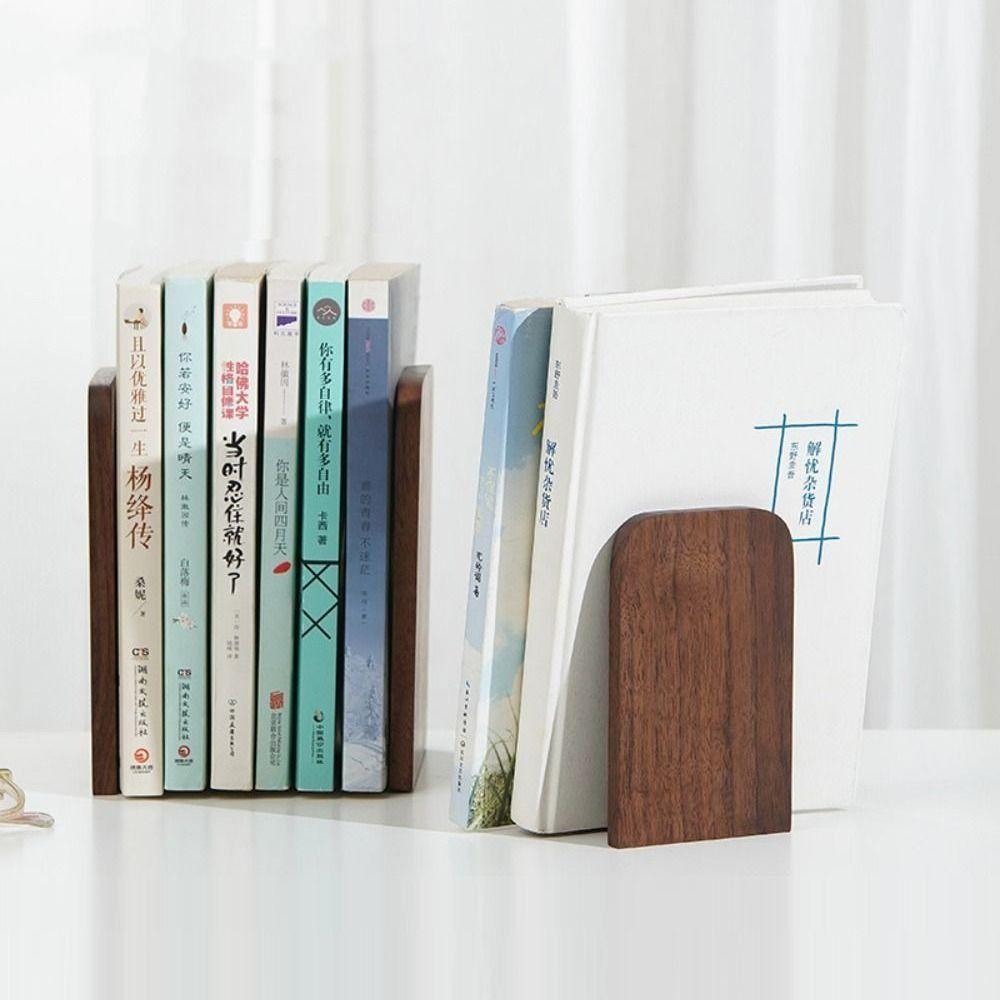 Beech Walnut Nature Wooden Bookends Display Holder Book Support Rack  Desk Storage