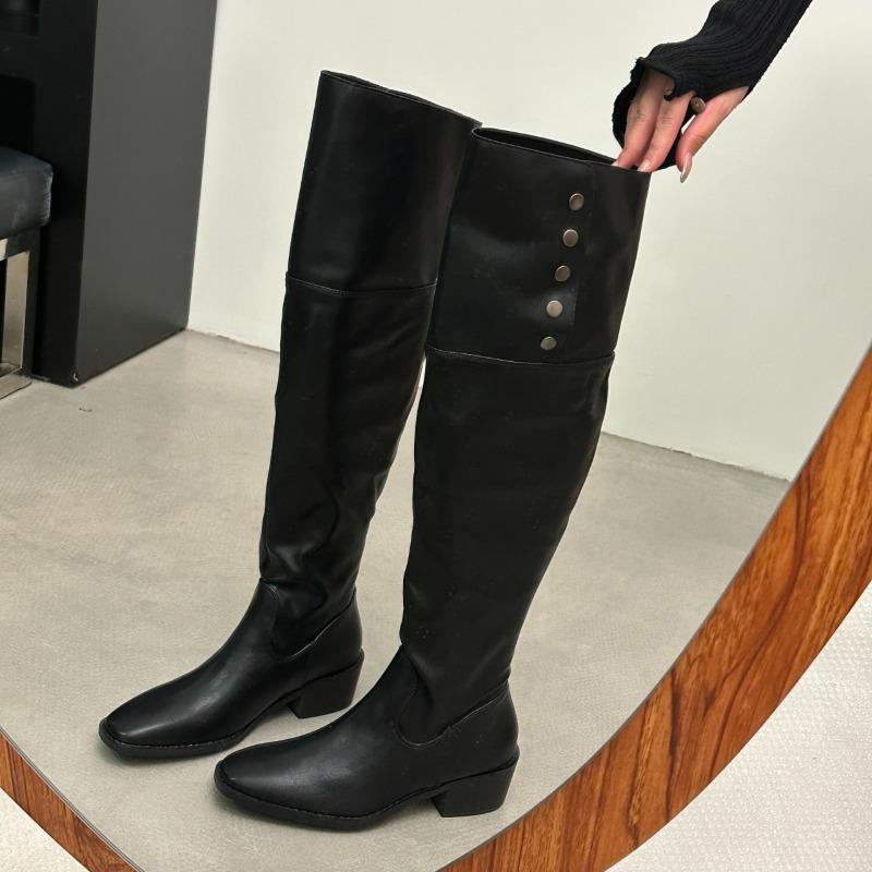 Fashion New Style Women's Thick Heel Women Western Cowboy Boots Fashion Slip On Folded Pile Long Booties Female Shoes Autumn Winter