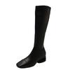 Fashion Vintage Low Heel Woman Knee High Boots Shoes Fashion Ladies Elegant Square Toe Knight Booties