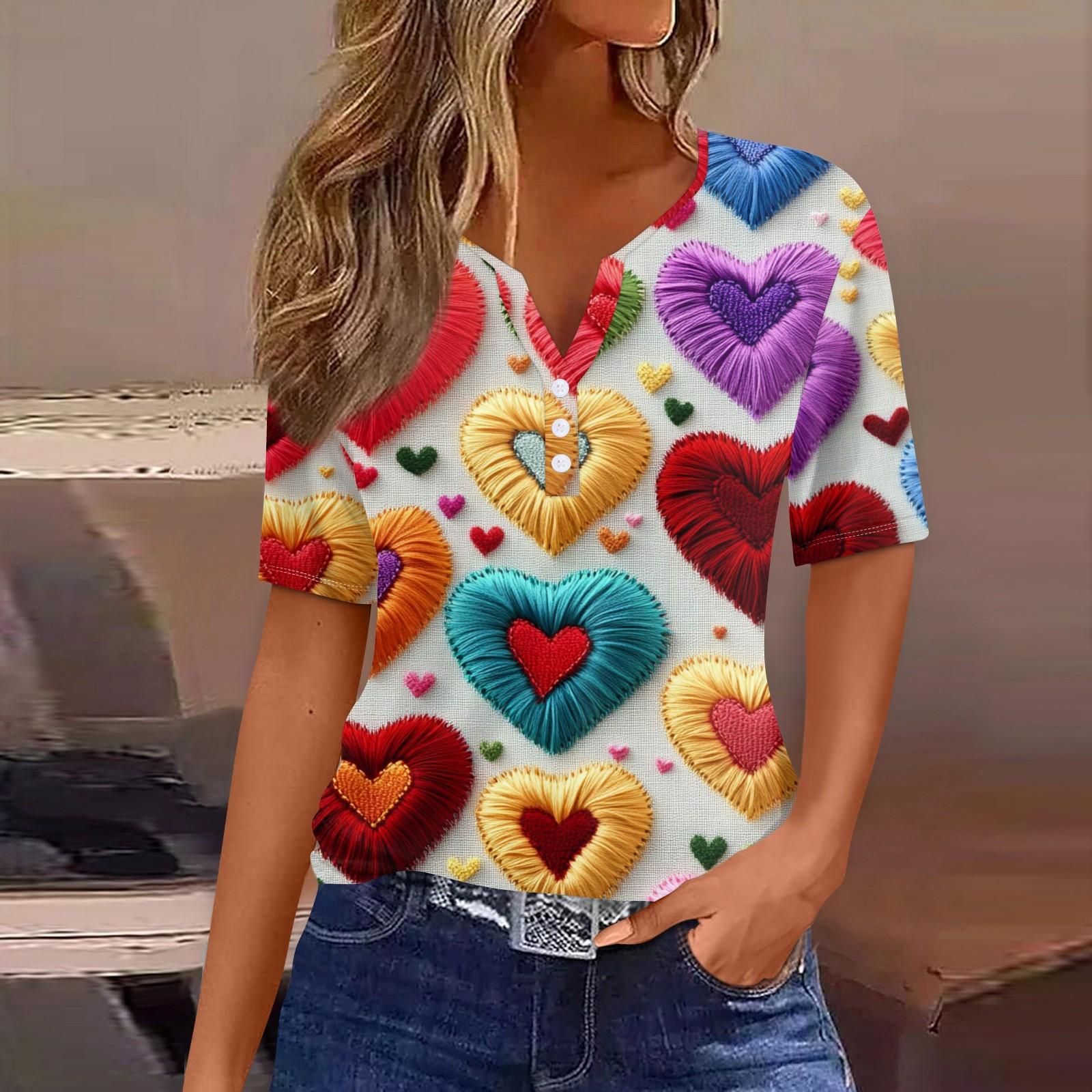

Женская футболка с принтом ко Дню святого Валентина на пуговицах с коротким рукавом, туника, повседневная мода на выходные, базовый топ с V-образным вырезом XXXL жёлтый
