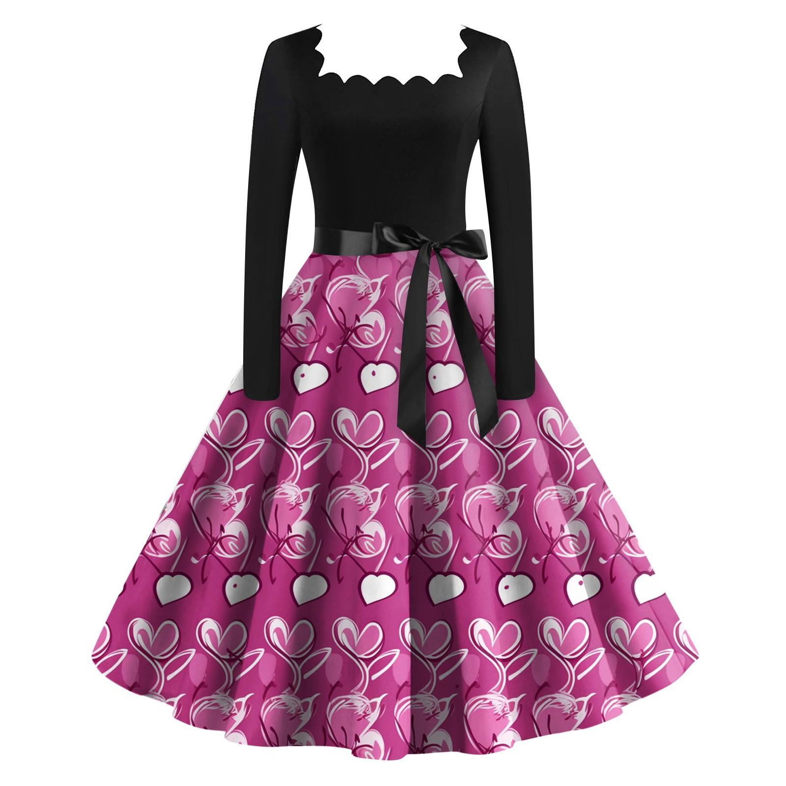 Женское винтажное классическое платье с длинным рукавом и принтом на День святого — фото 5