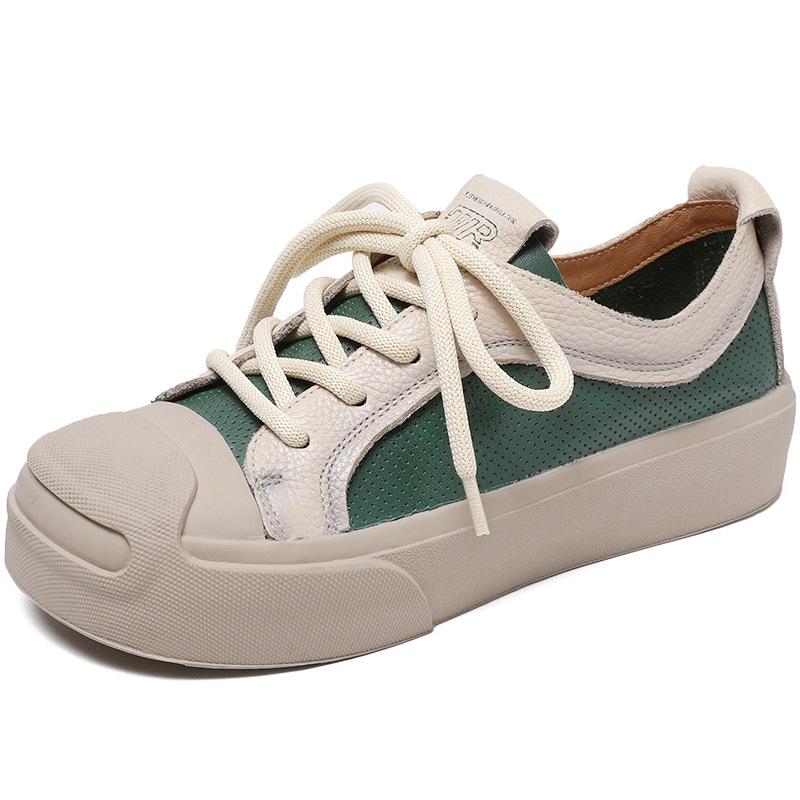 

Мода 3,5 см Корова Натуральная Натуральная Кожа Высокий Бренд Дышащие Удобные Вулканизированная Платформа Плоские Женские Весенне-Летние Вулканизированные Туфли 40 зелёный