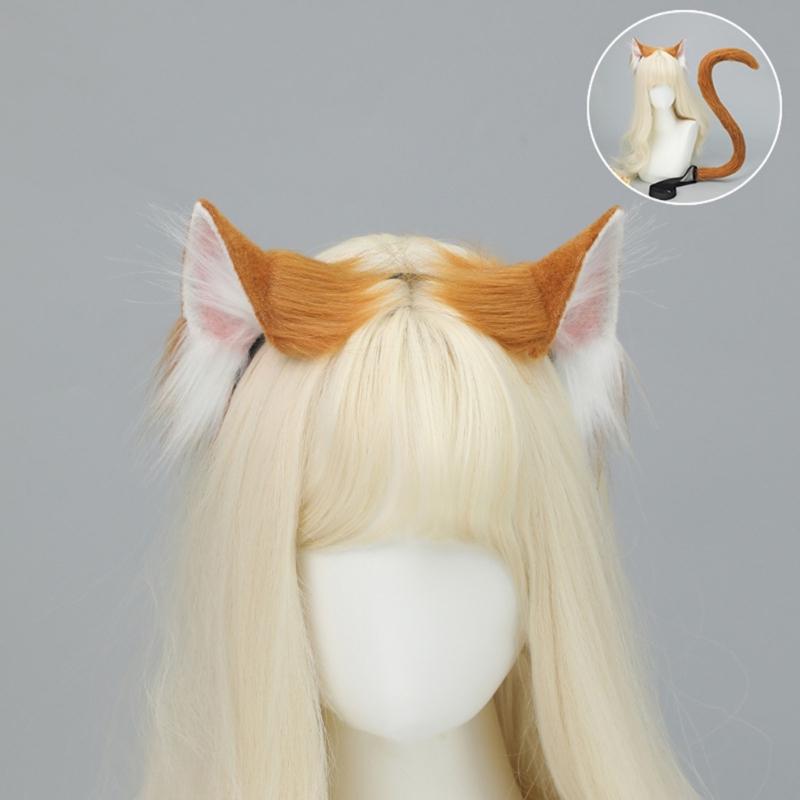 Cats Costume Accessories Cats Ear Headband Plush Tail Anime Cosplay Outfit for Women Masquerade Halloween Role Play