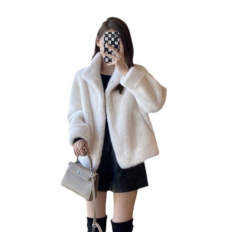 Small Wool Sweater Loose Stand Collar Contoured Plush Jacket Short Imitation Mink Plush Thick Coat Women's Autumn and Winter