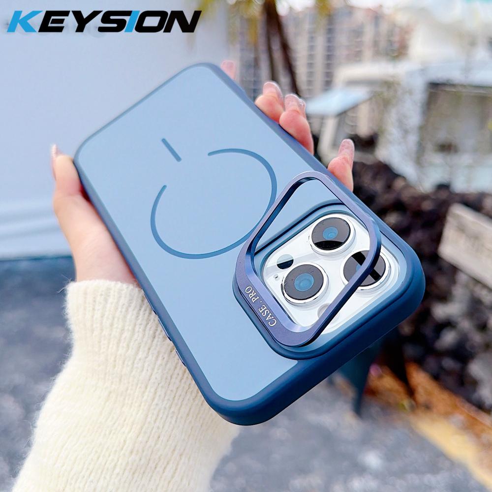 KEYSION Matte Skin Feel Lens Stand Phone Case for Magsafe for iPhone 16 Pro Max 16 Plus Magnetic Wireless Charging Shockproof Cover
