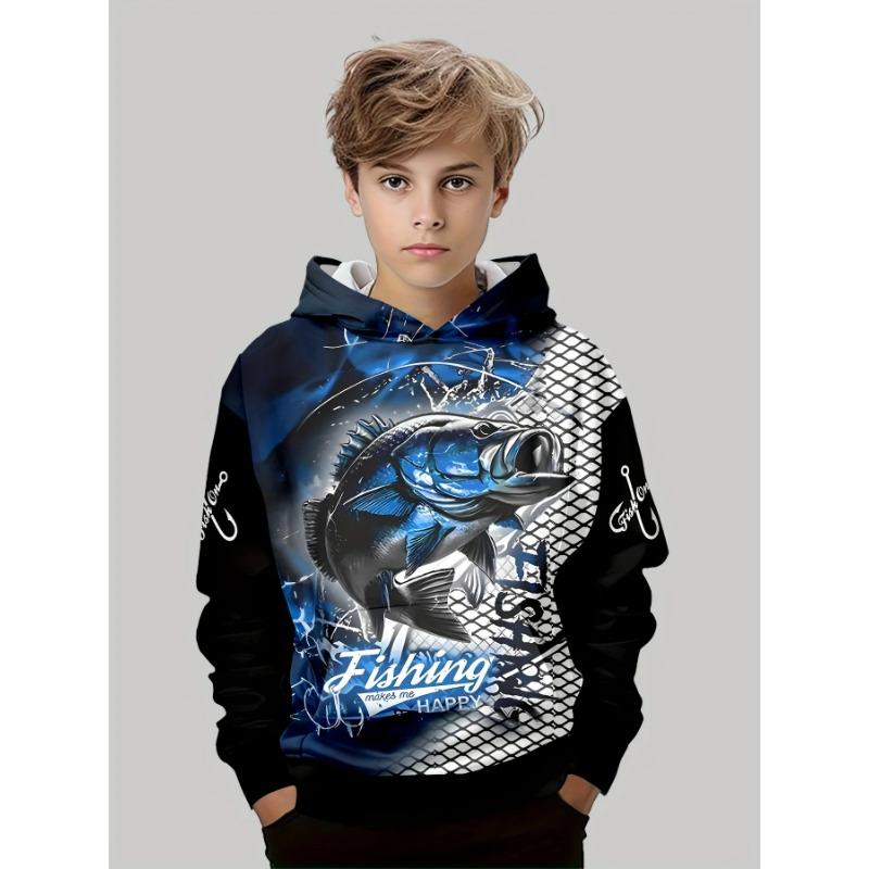 Autumn 3D Creative Fish Pattern Printed Hoodies Fashionable Casual Sports Long Sleeved Children's Boy Hooded Sweatshirts