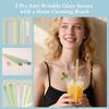 7.9 in Anti Wrinkle Straw, 5 Pcs Flat Mouth Glass Straws Shatter Resistant for Lip Wrinkles Prevention with Cleaner Brush, Reble Glass Drinking
