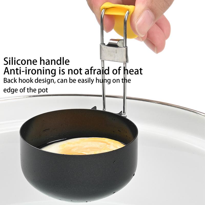 Egg Cooker Ring Large Capacity 2X Non-stick Fried Egg Molds with Removable Foldable Handle Anti-Scald Silicone Cover Pancake