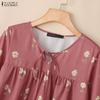 ZANZEA Women Casual Round Neck Floral Print Loose Long Sleeve Blouse
