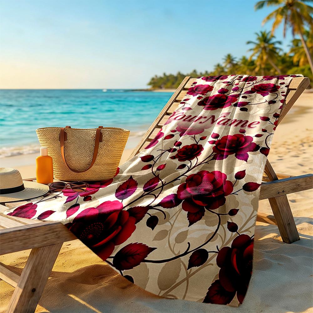 Rose Personalized Name Beach Towel High Absorbency & Quick-Dry Perfect for Traveling Yoga Camping and Swimming