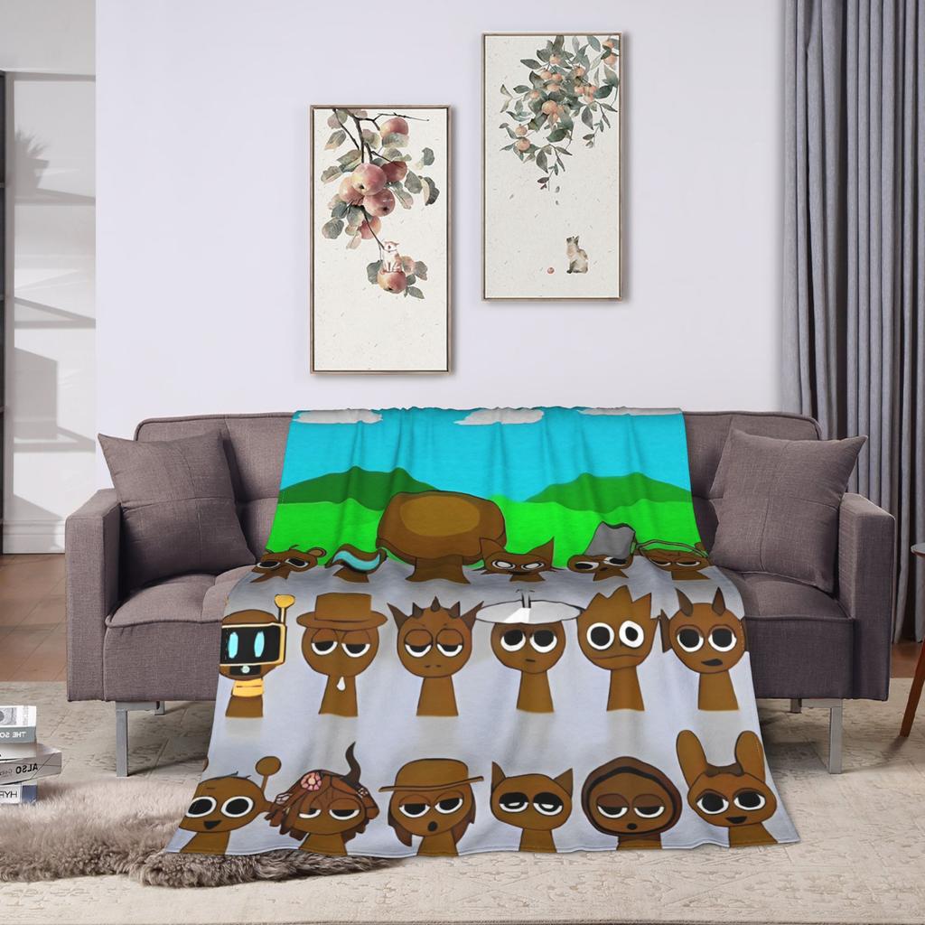 Warm Blanket Travel Office Sprunki Game Cartoon Throw Blanket Flannel Bedspread For Couch Chair Sofa Bed Sofa Bed Cover
