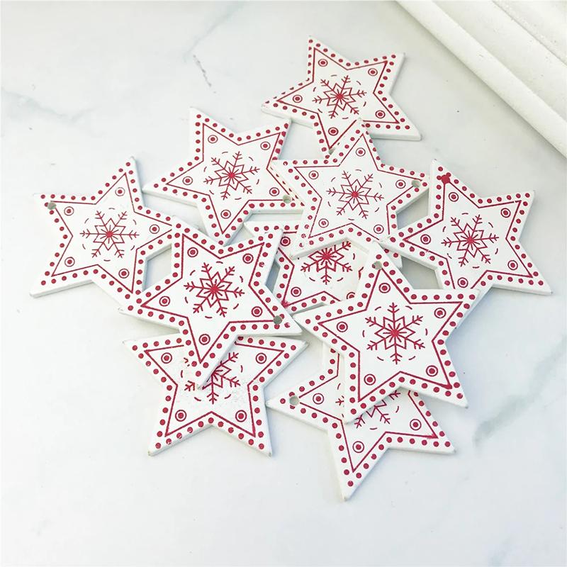 10PCS/Set Natural Wooden Christmas Ornaments Hanging Pendants Snow Elk Chirstmas Tree