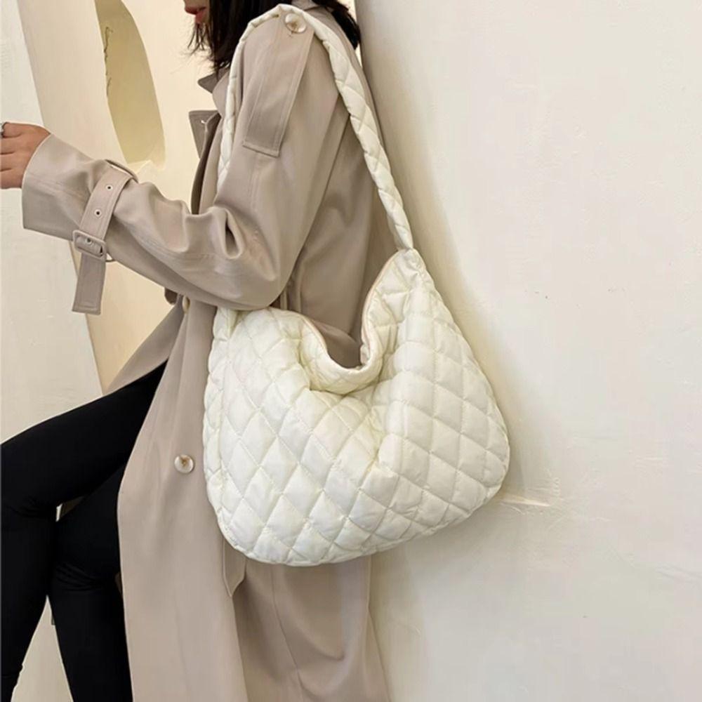 Pleated Bubble Shoulder Bag Solid Color Puffer Padded Crossbody Bag Cloud Pattern Tote Bag  Lady