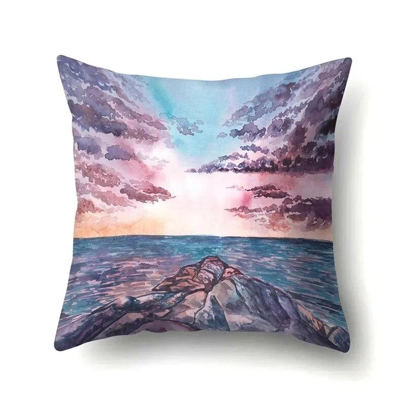 Landscape oil painting printed pillow case home bedroom room decoration office seat living room sofa cushion cover 45x45cm