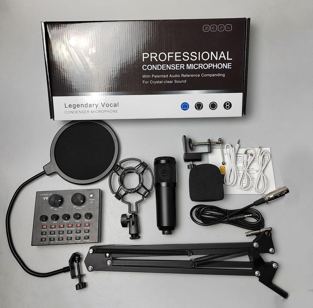 BM800 Condenser Microphone Set - Includes Stand, Sound Card, Ideal for Streaming, Gaming, Recording, Karaoke, and Noise Reduction.