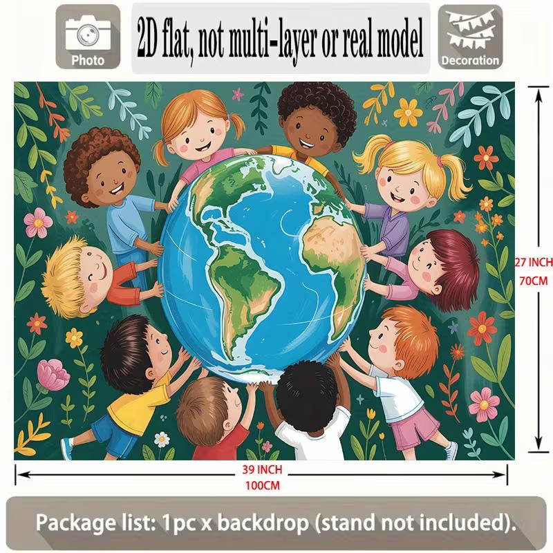 2D Multicultural Globe Background for Children's Birthday and Photoshoot