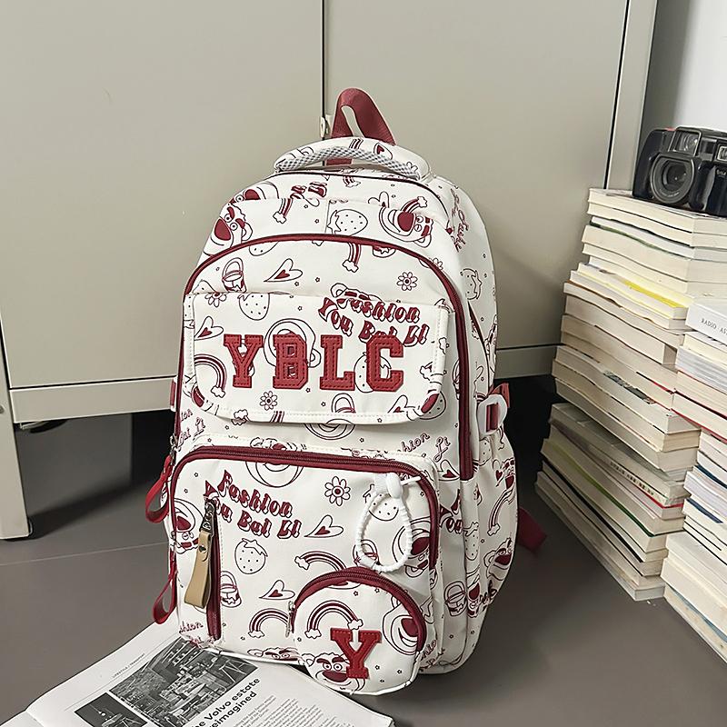 Printed Student Schoolbag Men's Large Capacity Travel Backpack Women's Campus Backpack with Coin Purse
