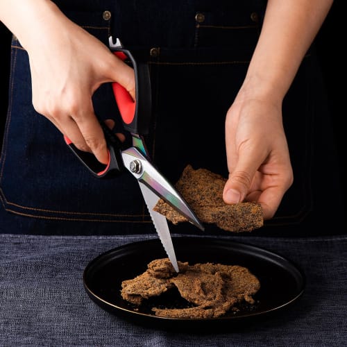 LIVINGO Heavy-Duty Kitchen Scissors, Large, Sharp Stainless Steel with Titanium Coating, Hot-Forged Cutting Blades, Rubber Soft Grip, Nut Cracker, Bot