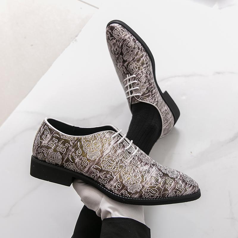 Men Derbys Oxford Skull Print Personality Nightclub Leather Shoes Men's Tuxedo Wedding Blazers Saddle Dance Shoes Plus Size