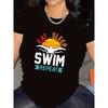 Grafisk T-shirt för kvinnor med texten Eat Sleep Swim Repeat, Casual Topp med Rund Hals och Korta Ärmar