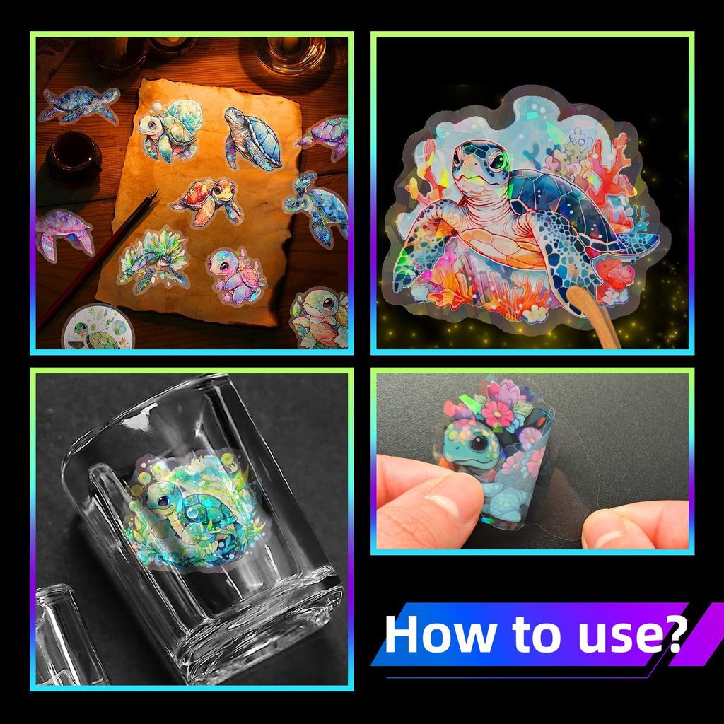 50 Transparent Laser Turtle Stickers Fantasy Personality DIY Suitcase Mobile Phone Case Notebook Stickers
