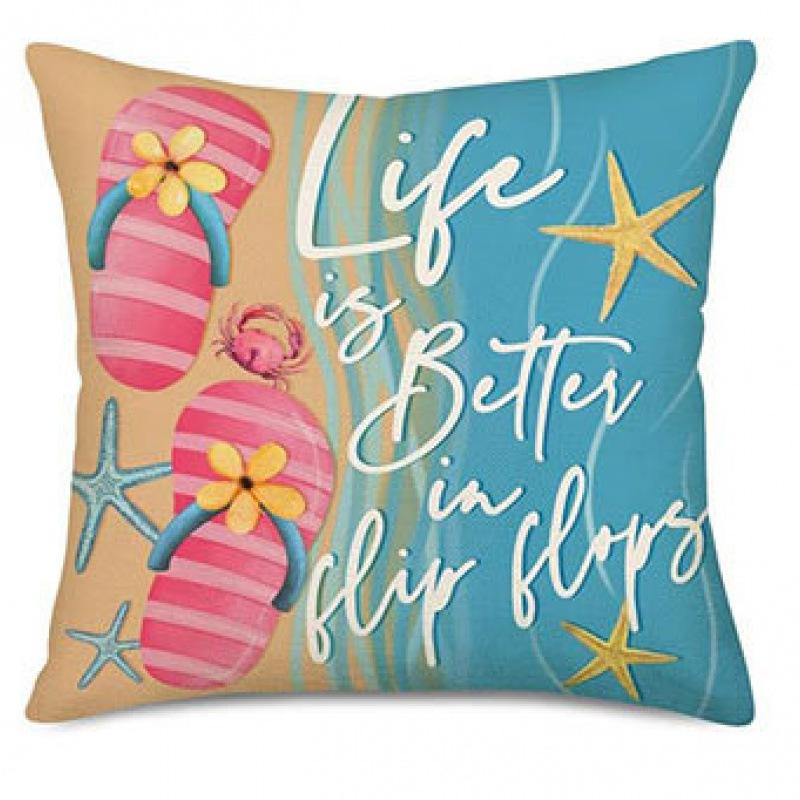 Summer Beach Aquarium Pillow Pattern Linen Material Summer Living Room Sofa Decorative Pillow Cover