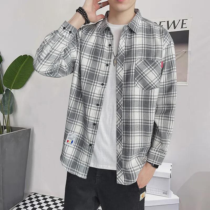 Męska koszula flanelowa w kratę z krótkim rękawem - Europejski i Amerykański styl casual