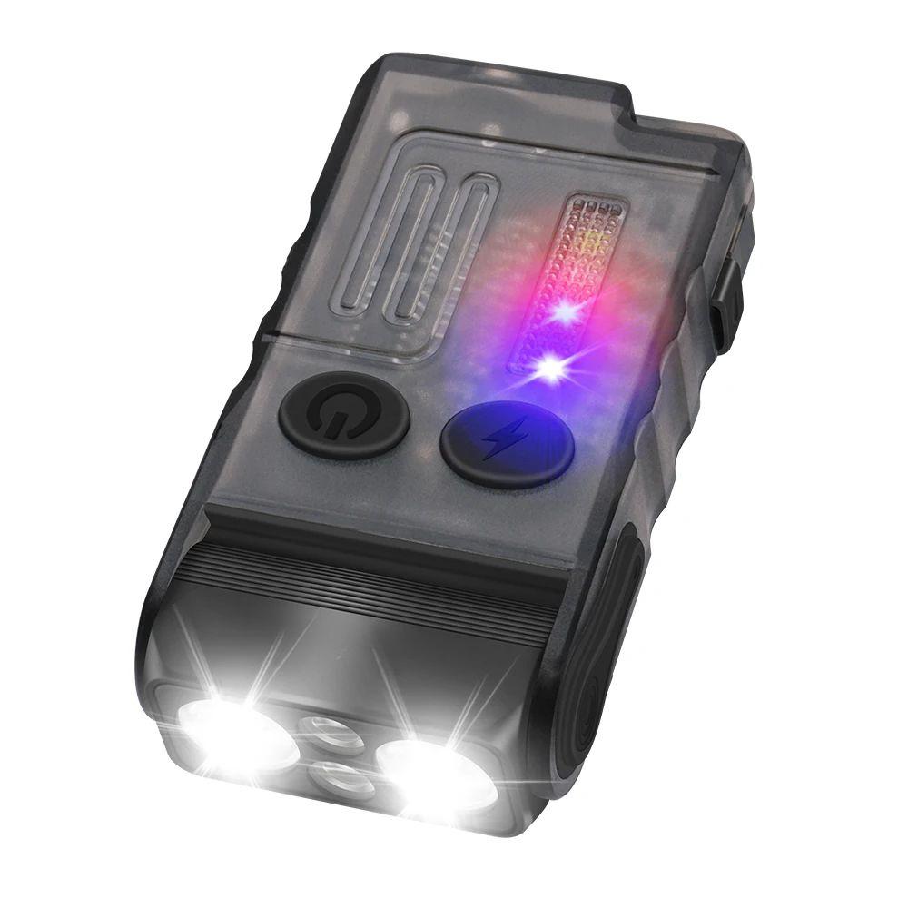 V20 Keychain EDC LED Flashlight Head Swivels Type-C Rechargeable Magnet Torch Buzzer Work Light with Clip Magnet Lantern